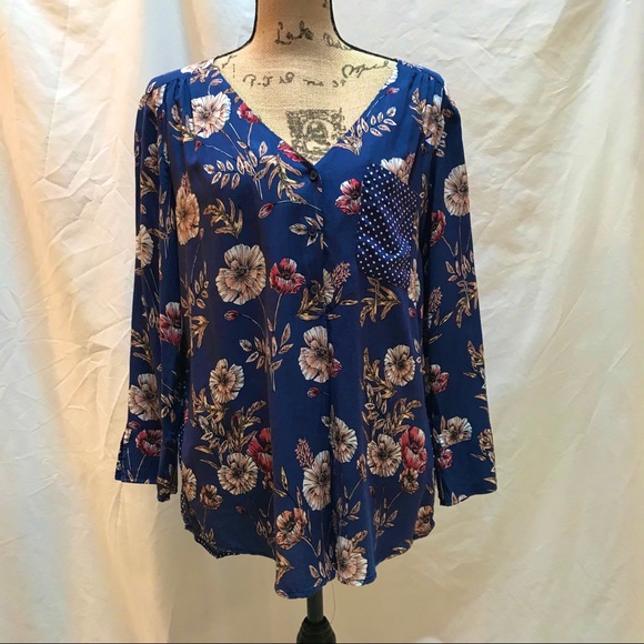 Fred David Tops Fred David Floral Blouse Polka Dots Rayon New